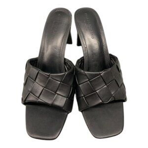 JustFab Kelly Woven Slide Sandals Women’s Black Square Toe Casual Heels Size 8.5